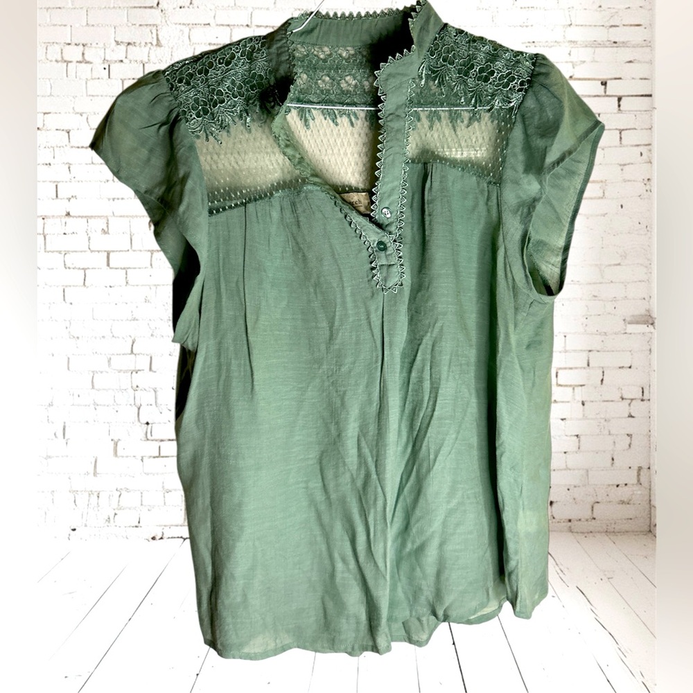 Perch Womens Cap Sleeves baby doll Cotton Short Sleeve Top Size 2XL Jade Green